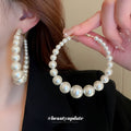White Pearl Beaded Hoop Earrings For Women Jewelry view 3