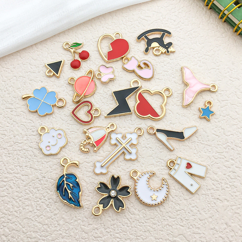 Enamel Zinc Alloy Flower Heart Four Leaf Clover Charm Pendants for DIY Earrings Jewelry