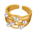 Multi Wave Band Ring White Faux Pearls Gold Or Steel view 5
