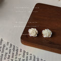 Pearlescent White Resin Rose Flower Stud Earrings Pair view 3