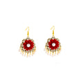 Red Flower Clear Halo White Bead Fringe Hook Earrings view 5