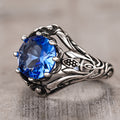 Antique Silver Filigree Blue Round Stone Cocktail Ring view 3