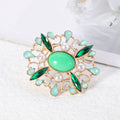 Green Gold Tone Flower Pearl Look Resin Metal Brooch Pin view 3