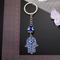 Silver Tone Blue Crystal Hamsa Evil Eye Beaded Split Ring Keychain view 4