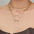 Gold Tone Pave Paperclip and Pearl Drop Necklace Styles view 3