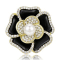 Enamel Camellia Flower Brooch Pearl Center Crystal Rim Two Colors view 5