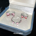 Silver Pink Heart and Bow Open Ring Three-Piece Set view 2