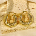 Ribbed Chunky Oval Hoop Earrings Polished Statement Fashion Jewelry view 6