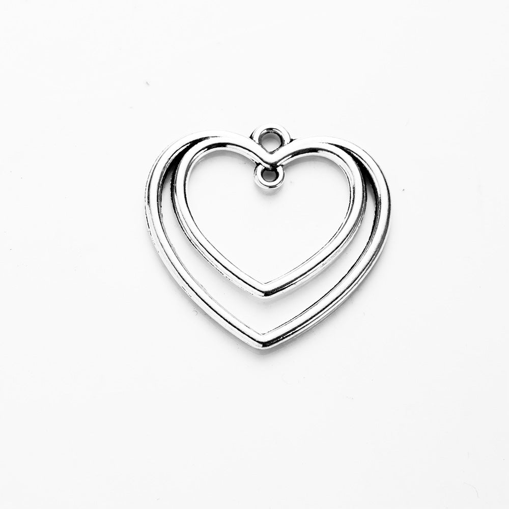 26x25mm Hollow Double Heart Charm Pendant for DIY Jewelry