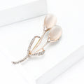 Rose Gold Cat Eye Tulip Bud Brooch Rhinestone Stem view 2