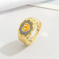 Gold Tone Enamel Signet Rings in Nine Floral Heart and Flame Designs view 12
