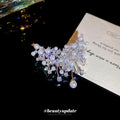 Silver Crystal Pearl Butterfly Spray Brooch Pin Clip view 4