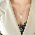 Abstract Half Face Rectangle Pendant Necklace Three Tones view 7