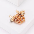 Enamel Bees Honeycomb Brooch Rose Gold Crystal Wing Pin view 3