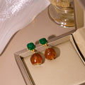 Green Square Top Amber Look Irregular Drop Stud Earrings view 2