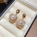 Gold Pearl Drop Earrings in Round and Leaf Frame Designs view 6