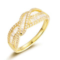 Gold Crossed Baguette Pavé Clear Stone Ring Sizes 6-10 view 3