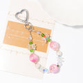 Pink Beaded Phone Bag Chain Heart Clasp Flower Accents view 2