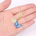 Blue Butterfly Daisy Gold Lobster Clasp Enamel Keychain view 4