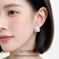 Matte Silver Triple Flower Pale Yellow Stone Stud Earrings view 2