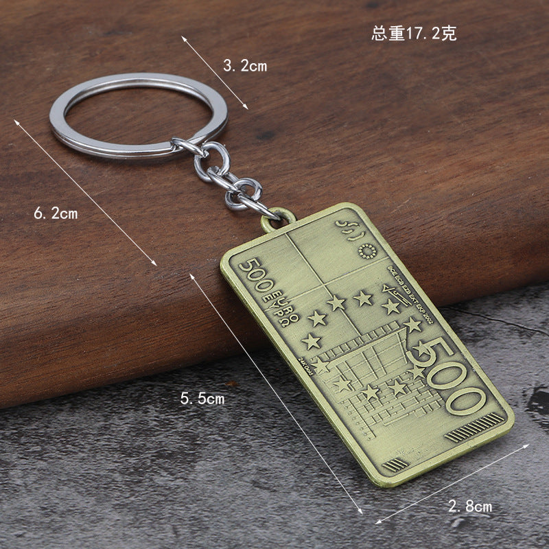 Euro Banknote Zinc Alloy Keychain Hip Hop Bag Charm Pendant
