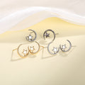 Moon and Star Stud Earrings in Silver Black and Gold Tone view 3
