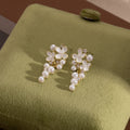 White Flower and Pearl Look Cluster Drop Stud Earrings view 3