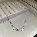 Multicolor Pastel Crystal And Pearl Silver Tone Chain Necklace view 6