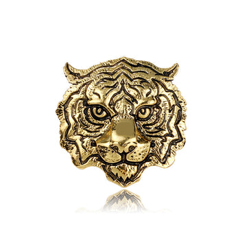 Black Gold Tone Tiger Two Designs Metal Brooch Pin