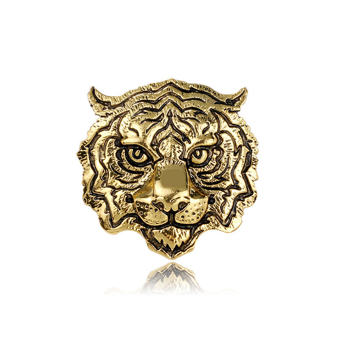 Black Gold Tone Tiger Two Designs Metal Brooch Pin