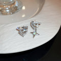 Silver Tone Crystal Star Moonstone Asymmetric Clip Earrings view 6