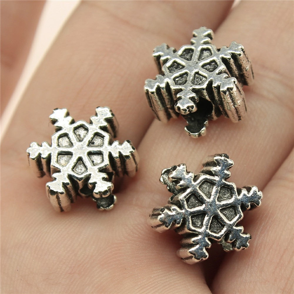 14x14x6mm 2.8g Antique Silver Zinc Alloy Snowflake Large Hole Beads for Bracelet Jewelry Making