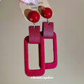 Red Rectangular Flocked Statement Drop Earrings Fashion Jewelry view 2