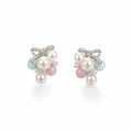 Pastel Bead and Pearl Look Bow Cluster Stud Earrings view 5