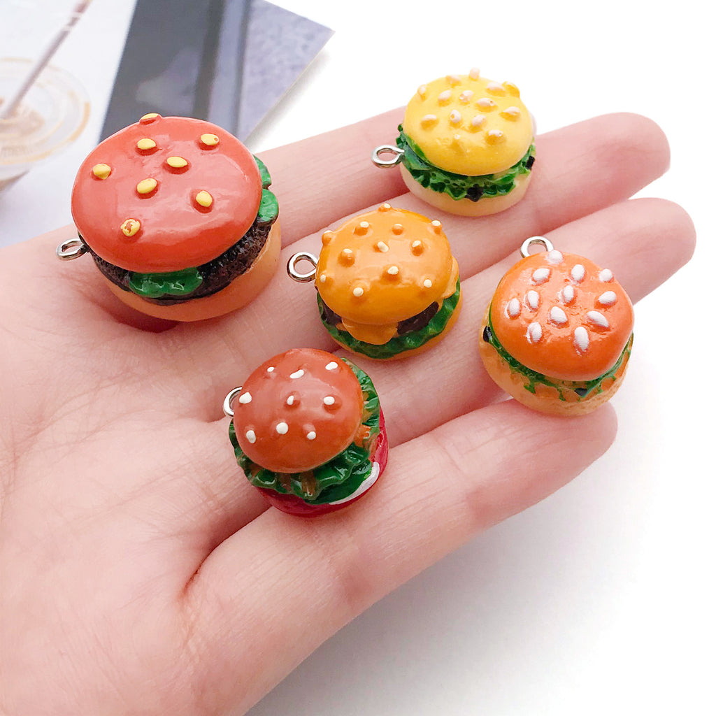 Resin Hamburger Charm Pendant for DIY Backpack Keychain and Fun Food Jewelry Accessories