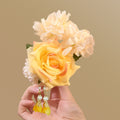 Yellow Fabric Rose Duckbill Hair Clip Pearl Tassel Drops view 6