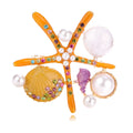 Orange Starfish Crystal Enamel Four Designs Metal Brooch Pin view 1