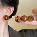 Brown Marbled Resin Round Statement Stud Earrings Statement Pair view 2