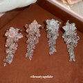 Floral Crystal Cascade Stud Earrings in Pink and Clear view 4