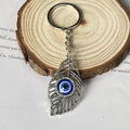 Silver Openwork Feather Evil Eye Keychain Rhinestone Eye view 3