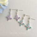 Lavender Enamel Butterfly Pearl Drop Stud Earrings view 3