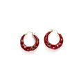 Black and Red Floral Pattern Rounded Hoop Earrings view 5