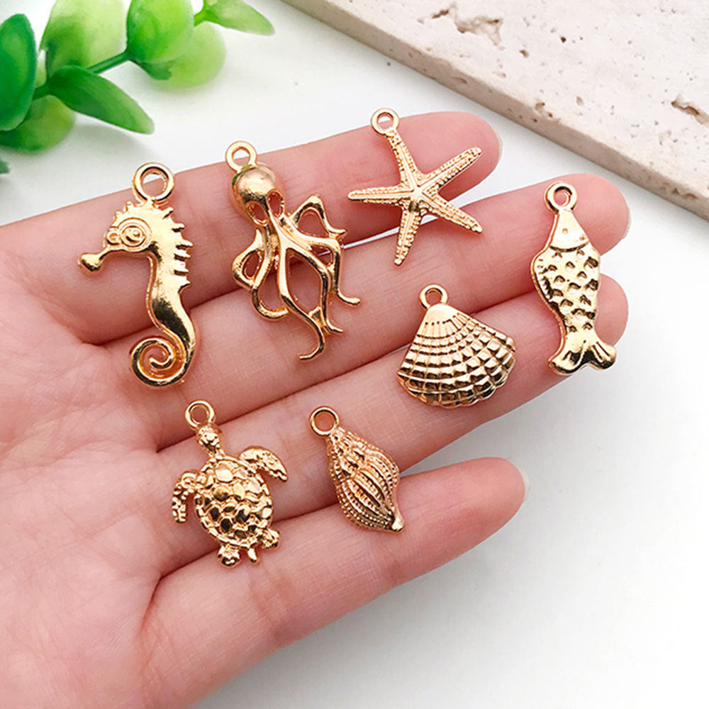 KC Gold Tone Zinc Alloy Turtle Octopus Shell Starfish Fish Charm Pendants for DIY Ocean Jewelry