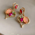 Colorful Open Heart Faceted Stone Drop Stud Earrings view 4