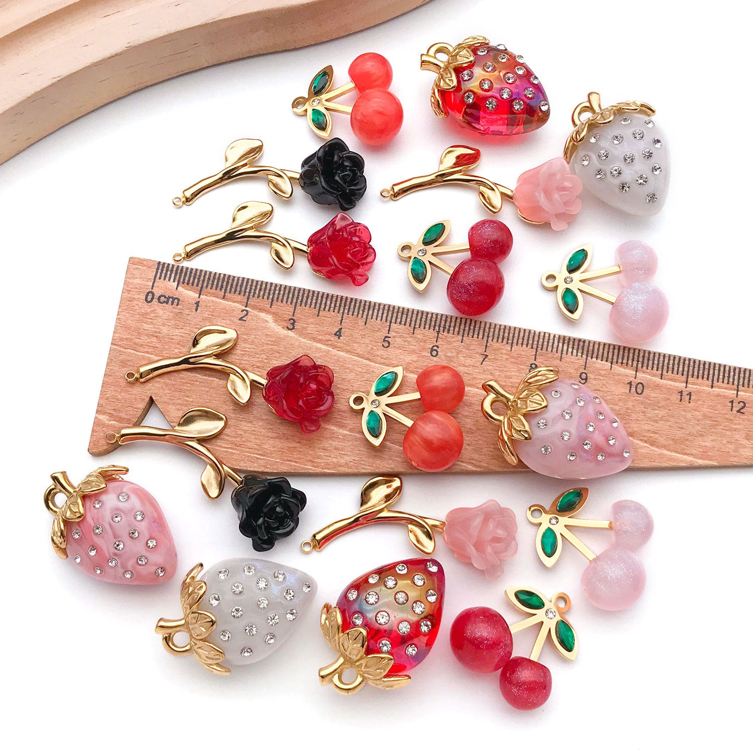 Stainless Steel 3D Cherry Strawberry Charm Pendants for DIY Keychain Necklace Bag