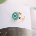 Gold and Silver Tone Round Aqua Evil Eye Adjustable Rings view 2