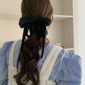 Black Multi Loop Bow Hair Claw With Two Long Ribbon Tails view 3