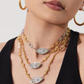 Wavy Toggle Necklace with Crystal Eye and Pearl in Three Finishes view 4