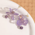 Purple Layered Flower and Clear Top Dangle Earrings view 4