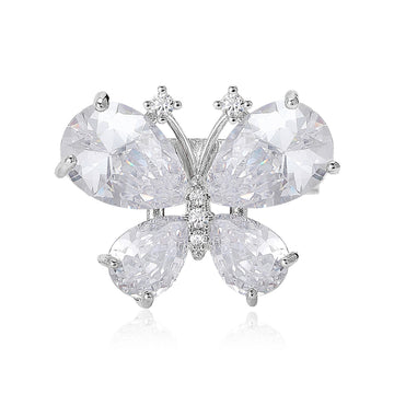 Clear Crystal Butterfly Brooch In Two Metal Tones With Polished Metal Detail